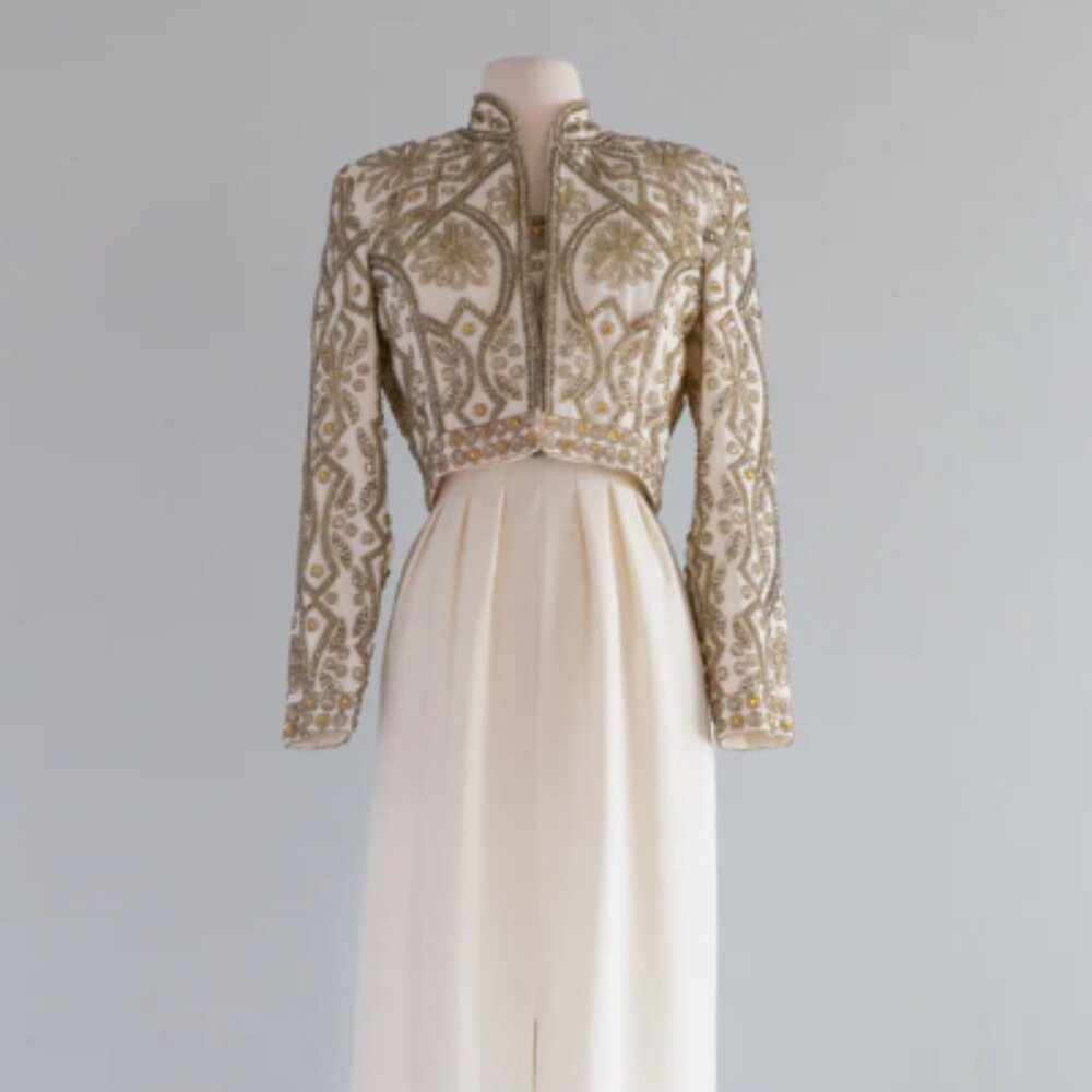 Exquisite Vintage Late 1970's Beaded Evening Dress With Matching Jacket
